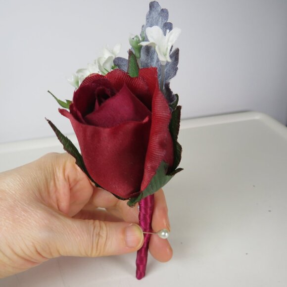 Burgundy Rosebud Boutonnière 7x5" faux flower - Picture 5 of 8